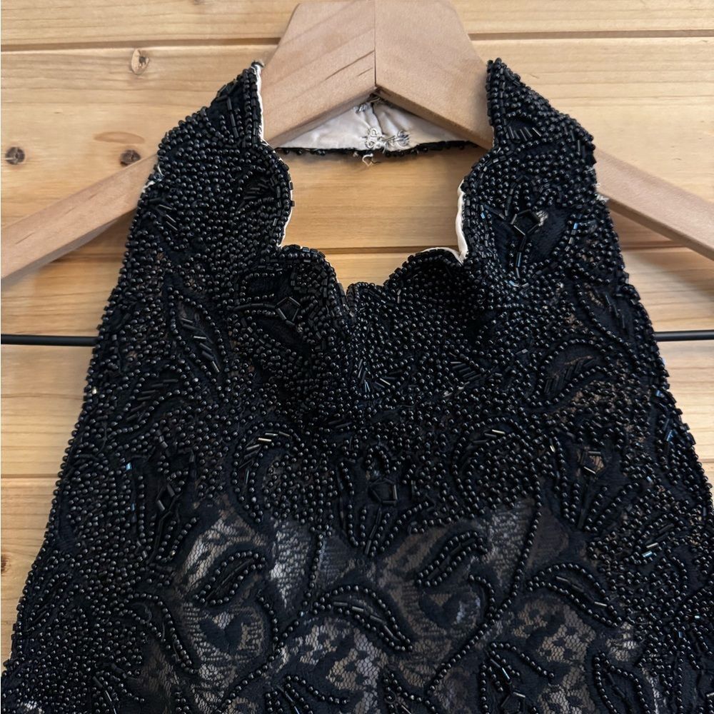 Vintage Stenay Size Small Beaded High Halter Scalloped Neckline Fancy Prom Gown - Picture 9 of 14